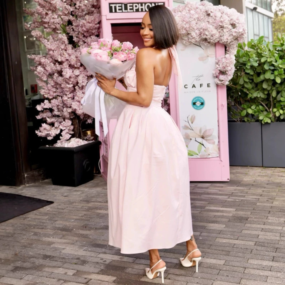 ZARA African Fashion Elegant Pink Halter Neck Backless Maxi Dress - Picture 4 of 6